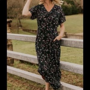Roolee Navy Wildflowers Vern Ruffle Midi Dress- Size M